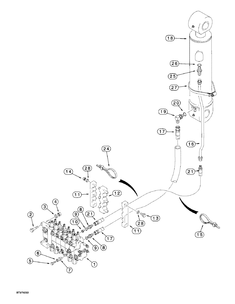 Схема запчастей Case 580L - (8-026) - BACKHOE DIPPER CYLINDER HYDRAULIC CIRCUIT (08) - HYDRAULICS