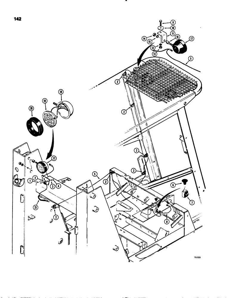 Схема запчастей Case 1845S - (142) - LIGHTS (55) - ELECTRICAL SYSTEMS