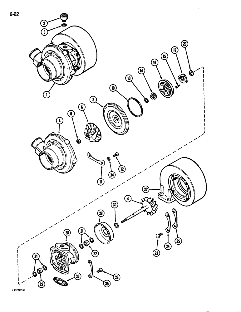 Схема запчастей Case 680L - (2-22) - TURBOCHARGER, 6T-590 ENGINE (02) - ENGINE