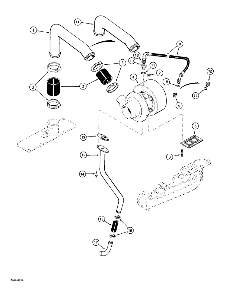 Схема запчастей Case 580SK - (2-26) - TURBOCHARGER SYSTEM, 4T-390 ENGINE (02) - ENGINE