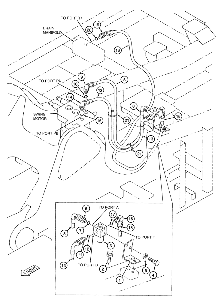 Схема запчастей Case 9050B - (8-070) - FREE SWING CIRCUIT (08) - HYDRAULICS