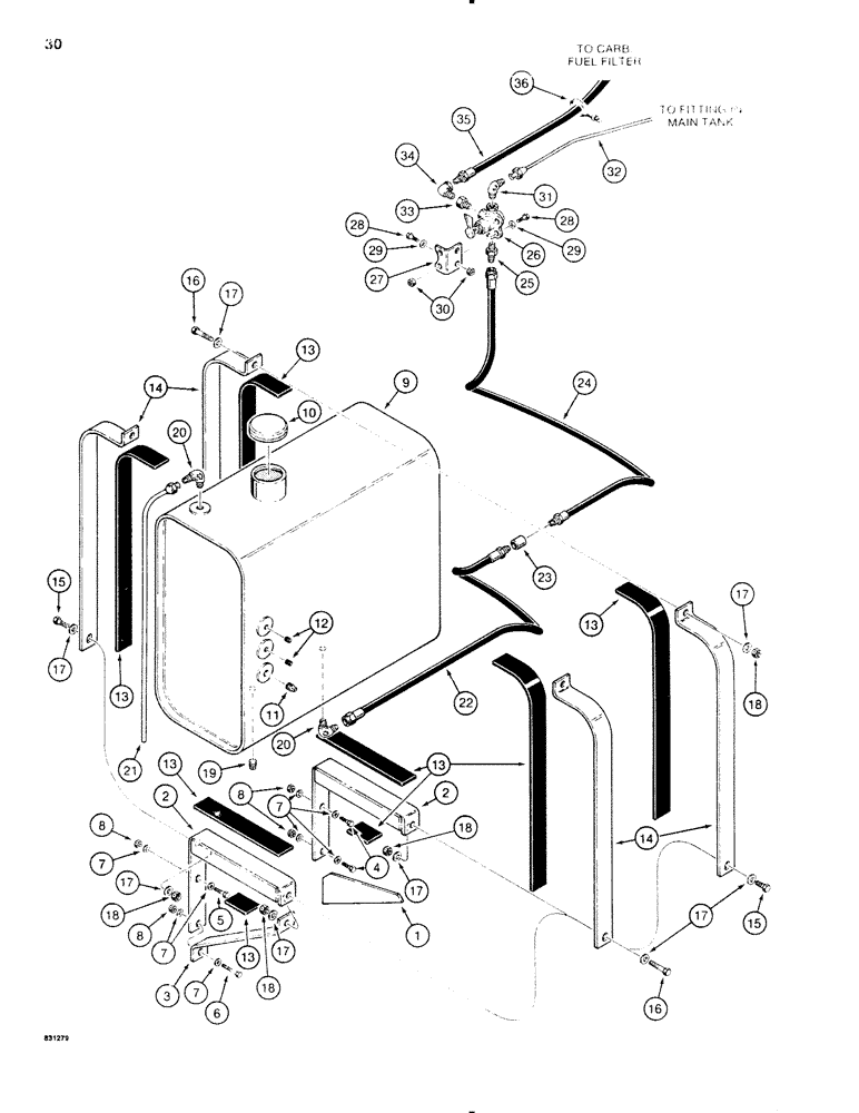 Схема запчастей Case P60 - (030) - H614610 AUXILIARY FUEL TANK KIT, REAR MOUNTED (10) - ENGINE