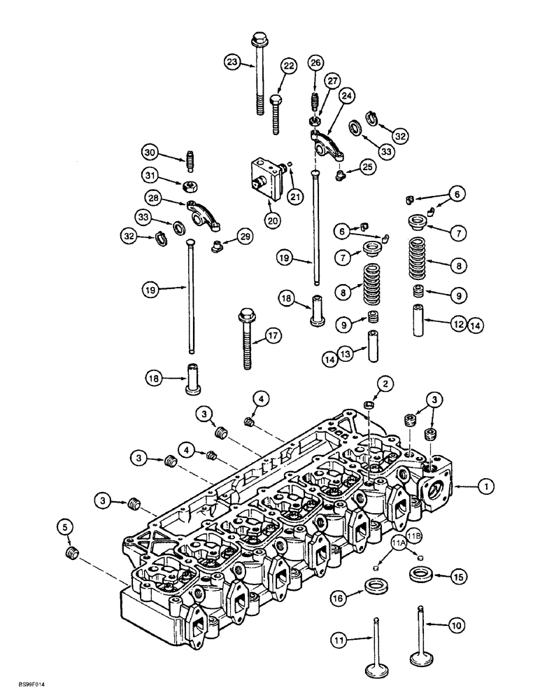 Схема запчастей Case 621B - (2-30) - CYLINDER HEAD AND VALVE MECHANISM, 6T-590 ENGINE, PRIOR TO LOADER P.I.N. JEE0053350 (02) - ENGINE