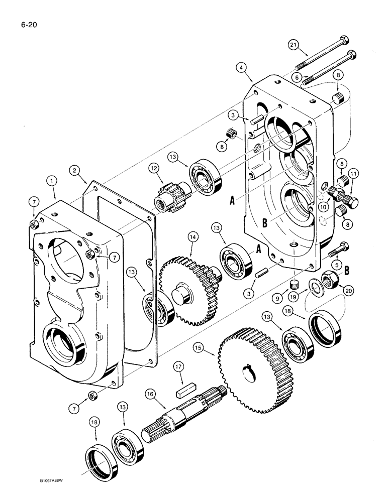 Схема запчастей Case 360 - (6-20) - TRANSMISSION - H672754 (06) - POWER TRAIN