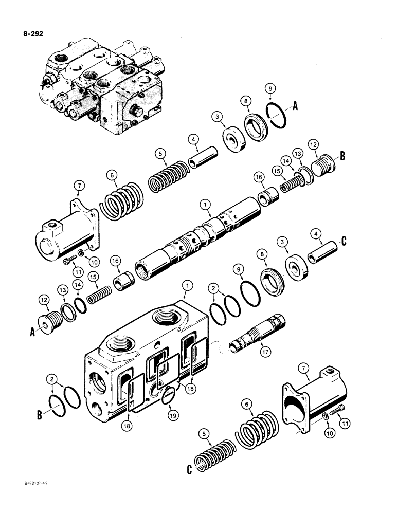 Схема запчастей Case W36 - (8-292) - CONTROL VALVE - L104152 , LOADER AUXILIARY SECTION - L101990 (08) - HYDRAULICS