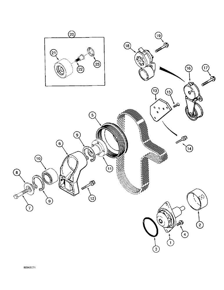 Схема запчастей Case 1155E - (2-002) - WATER PUMP SYSTEM, 6T-590 ENGINE (02) - ENGINE