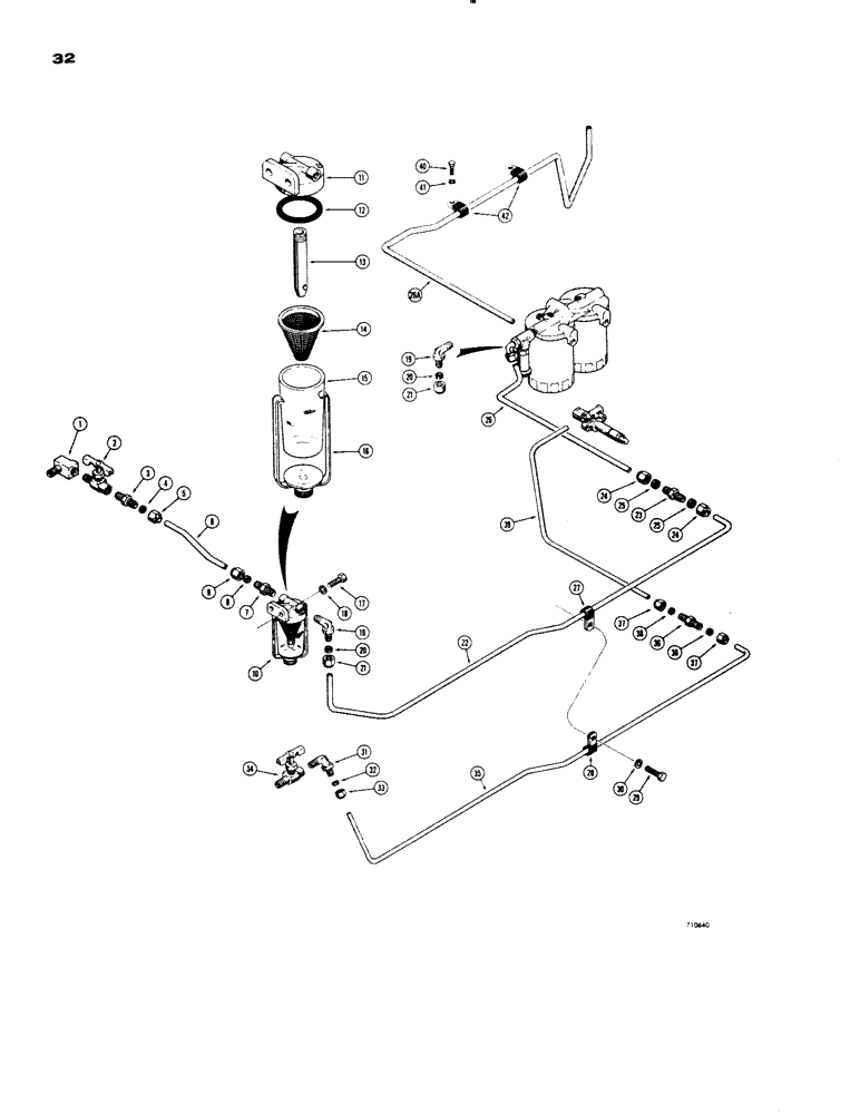 Схема запчастей Case 1150 - (032) - FUEL LINES AND STRAINER (02) - FUEL SYSTEM