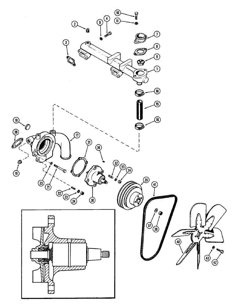Схема запчастей Case 400C - (012) - WATER PUMP AND ATTACHING PARTS, (336B) DIESEL ENGINE, WITHOUT TURBO-CHARGER (02) - ENGINE