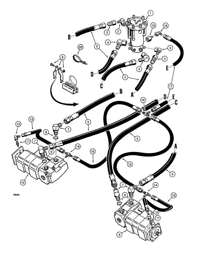 Схема запчастей Case 1187 - (138) - TRACK DRIVE HYDRAULIC LINES - LOWER, USED WITH HYDRAULIC SWIVEL MALE PORTS (04) - UNDERCARRIAGE