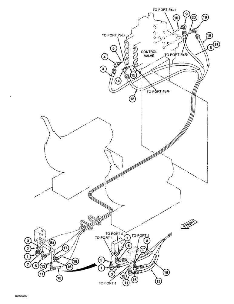 Схема запчастей Case 9040B - (8-042) - TRAVEL CONTROL LINES (08) - HYDRAULICS