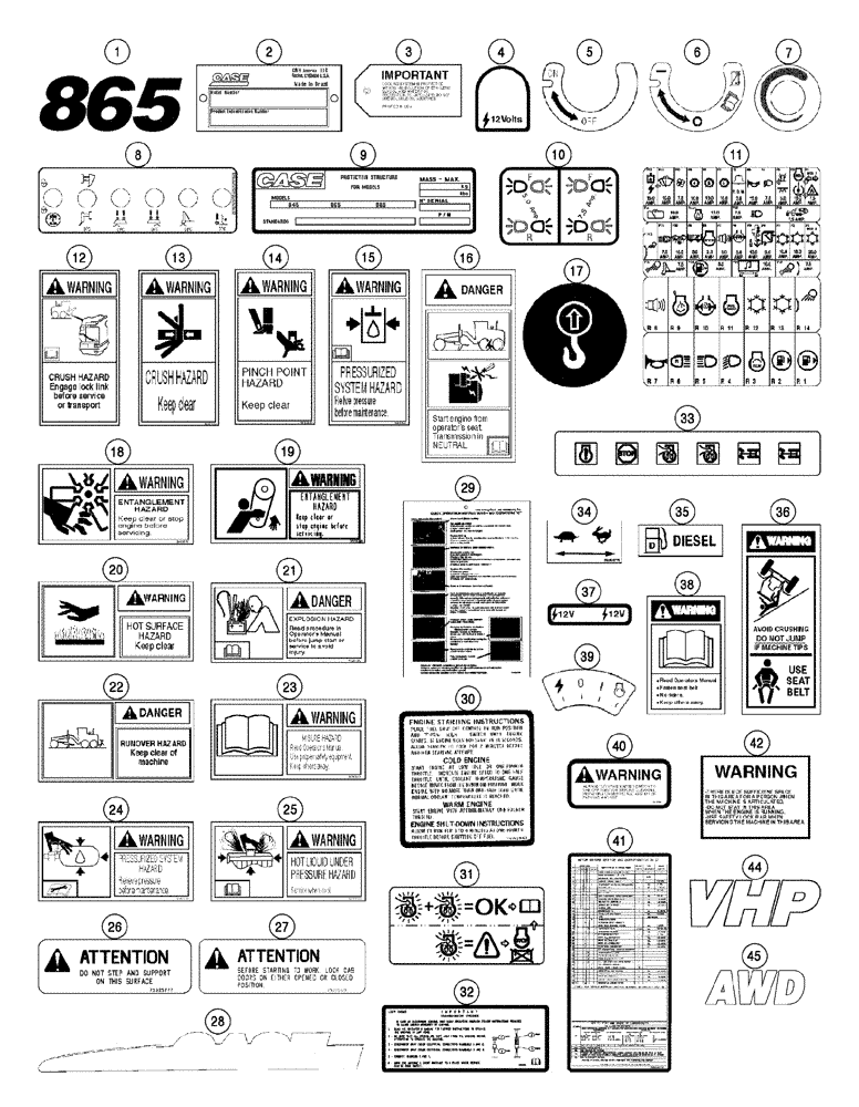 Схема запчастей Case 865 AWD - (09-126[01]) - DECALS (09) - CHASSIS