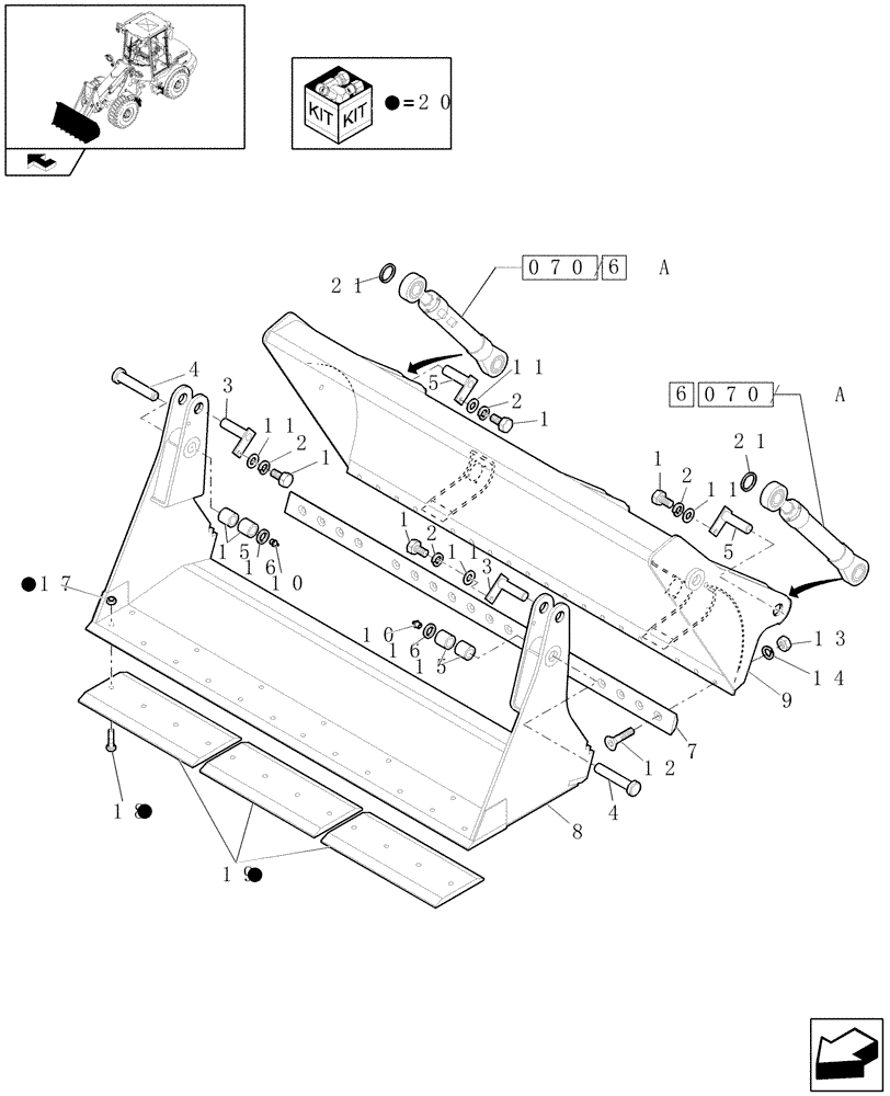 Схема запчастей Case 21E - (070[01]) - 4X1 STANDARD BUCKET (0,7M³) X 1900 MM WITH CUTTING EDGE (09) - LOADER/BACKHOE