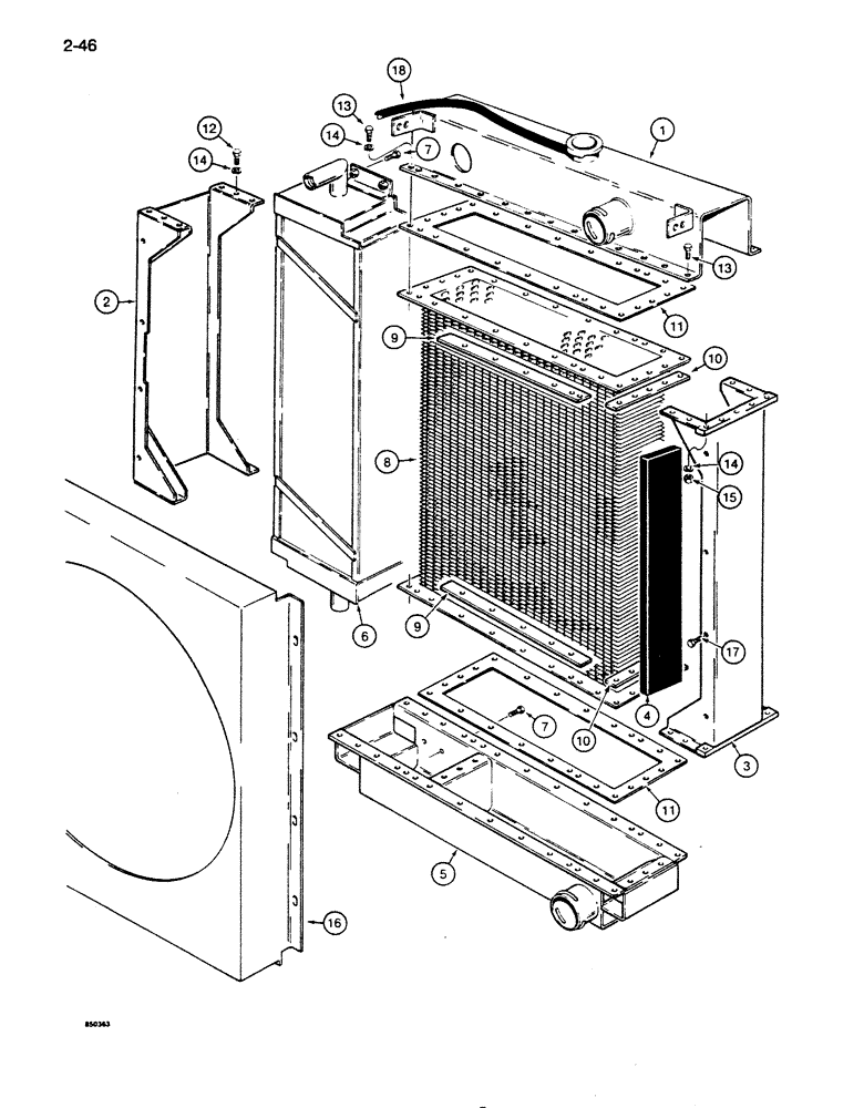 Схема запчастей Case 855D - (2-46) - RADIATOR ASSEMBLY, GENERAL THERMODYNAMICS (02) - ENGINE
