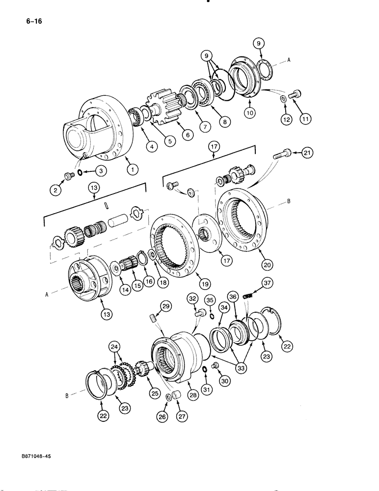 Схема запчастей Case 888 - (6-016) - SWING TRANSMISSION (06) - POWER TRAIN