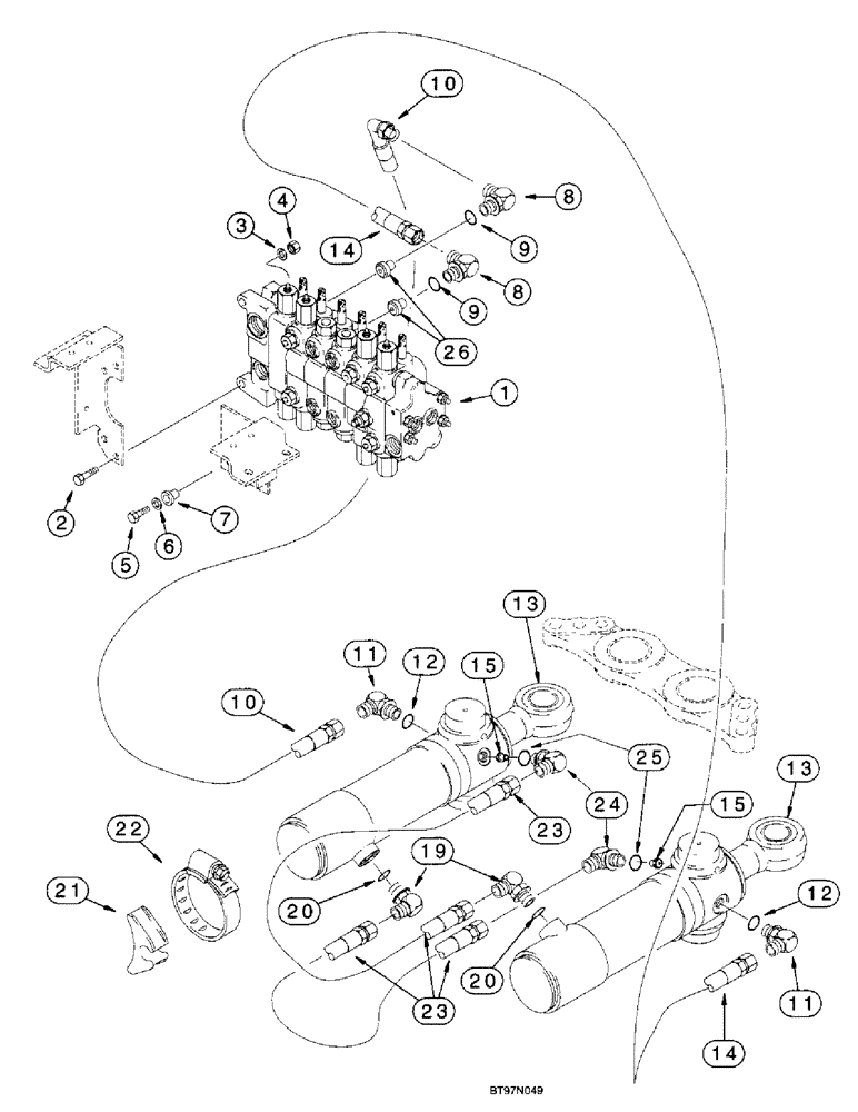 Схема запчастей Case 580L - (8-022) - BACKHOE SWING CYLINDER HYDRAULIC CIRCUIT (08) - HYDRAULICS