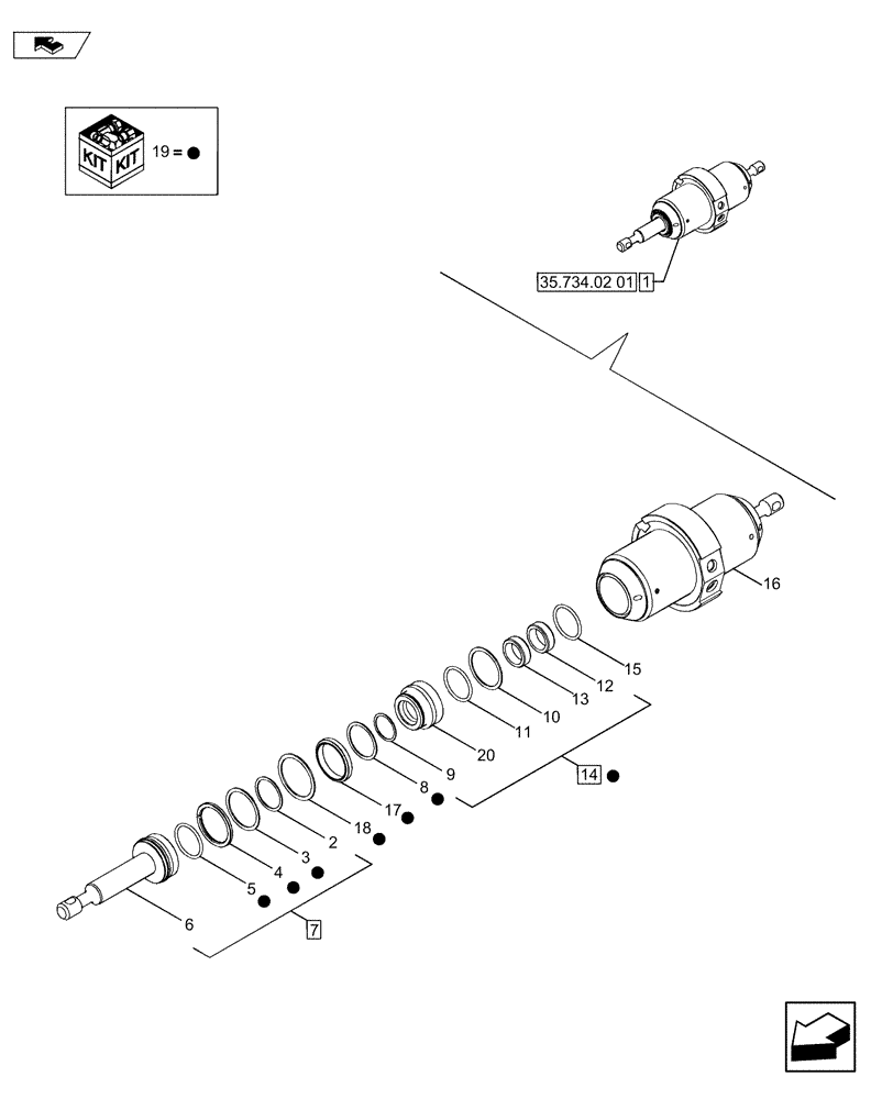 Схема запчастей Case 590SN - (35.734.02[02]) - VAR - 442017 - BACKHOE BUCKET, COUPLING, HYDRAULIC CYLINDER (35) - HYDRAULIC SYSTEMS