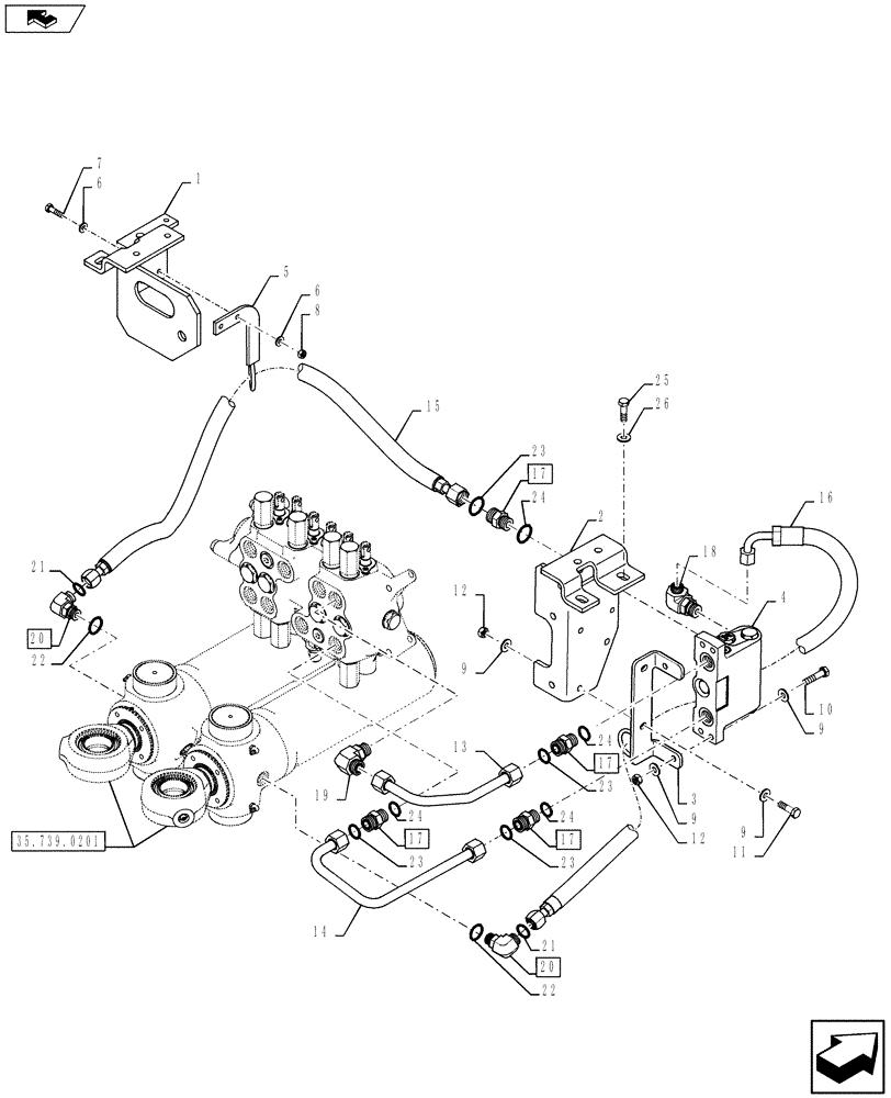 Схема запчастей Case 590SN - (35.726.31) - VALVE INSTALL - SWING CUSHION (DAMPENING) (35) - HYDRAULIC SYSTEMS