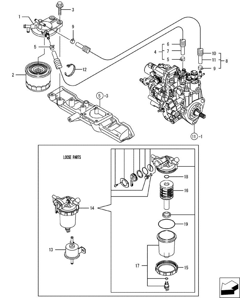 Схема запчастей Case CX50B - (08-014) - FUEL LINE (10) - ENGINE