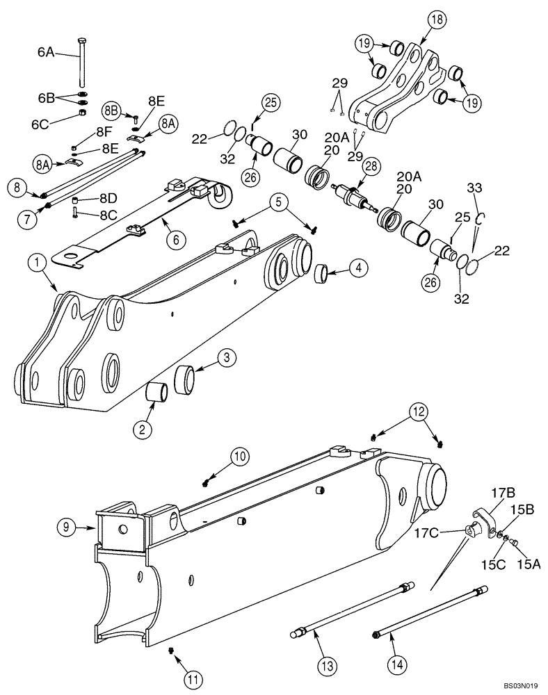 Схема запчастей Case 580SM - (09-28) - DIPPER, BACKHOE - COUPLER, HYDRAULIC (MODELS WITH HYDRAULIC BACKHOE BUCKET COUPLER) (09) - CHASSIS/ATTACHMENTS