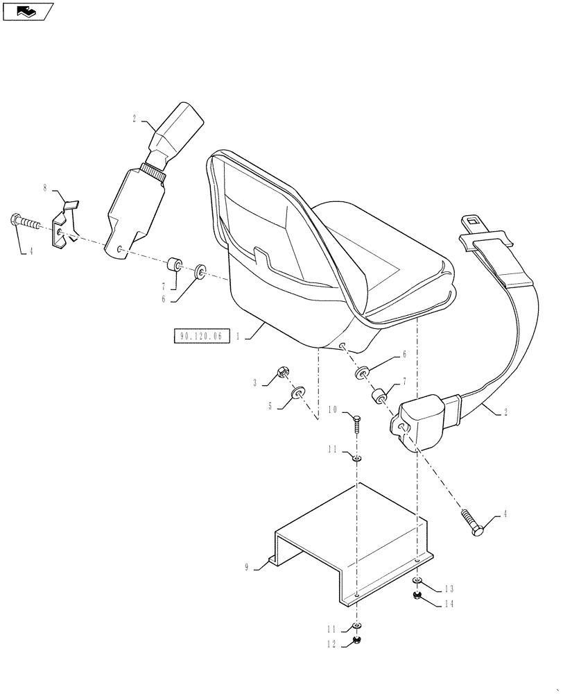 Схема запчастей Case 586H - (90.120.03) - STANDARD SEAT, MECHANICAL SUSPENSION, INSTALLATION, (MILASCO) (90) - PLATFORM, CAB, BODYWORK AND DECALS