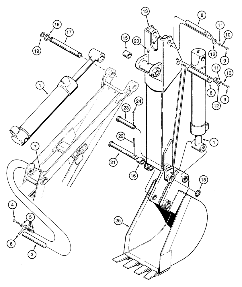Схема запчастей Case 460 - (9-28) - BACKHOE DIPPER AND BUCKET, D100 BACKHOE (09) - CHASSIS/ATTACHMENTS
