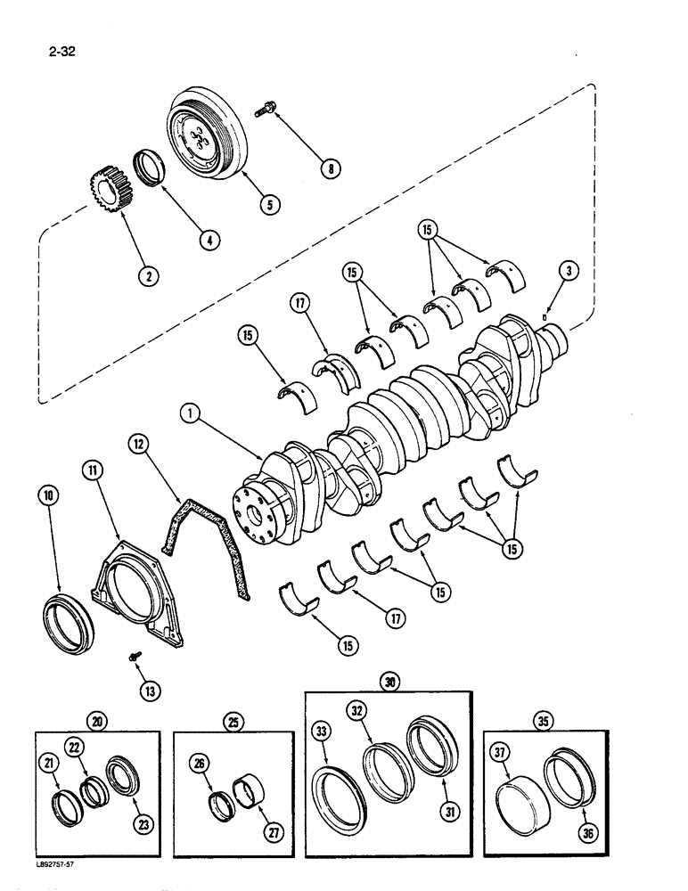 Схема запчастей Case W14C - (2-32) - CRANKSHAFT, 6-590 ENGINE, 6T-590 ENGINE (02) - ENGINE