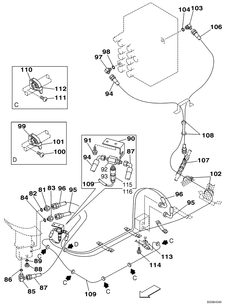 Схема запчастей Case CX210 - (08-52) - HYDRAULICS, AUXILIARY - SINGLE ACTING CIRCUIT, PEDAL ACTIVATED (08) - HYDRAULICS