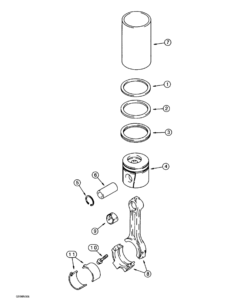 Схема запчастей Case 621B - (2-43A) - PISTONS AND CONNECTING RODS, 6T-590 EMISSIONS CERTIFIED ENGINE, LOADER P.I.N JEE0053350 AND AFTER (02) - ENGINE