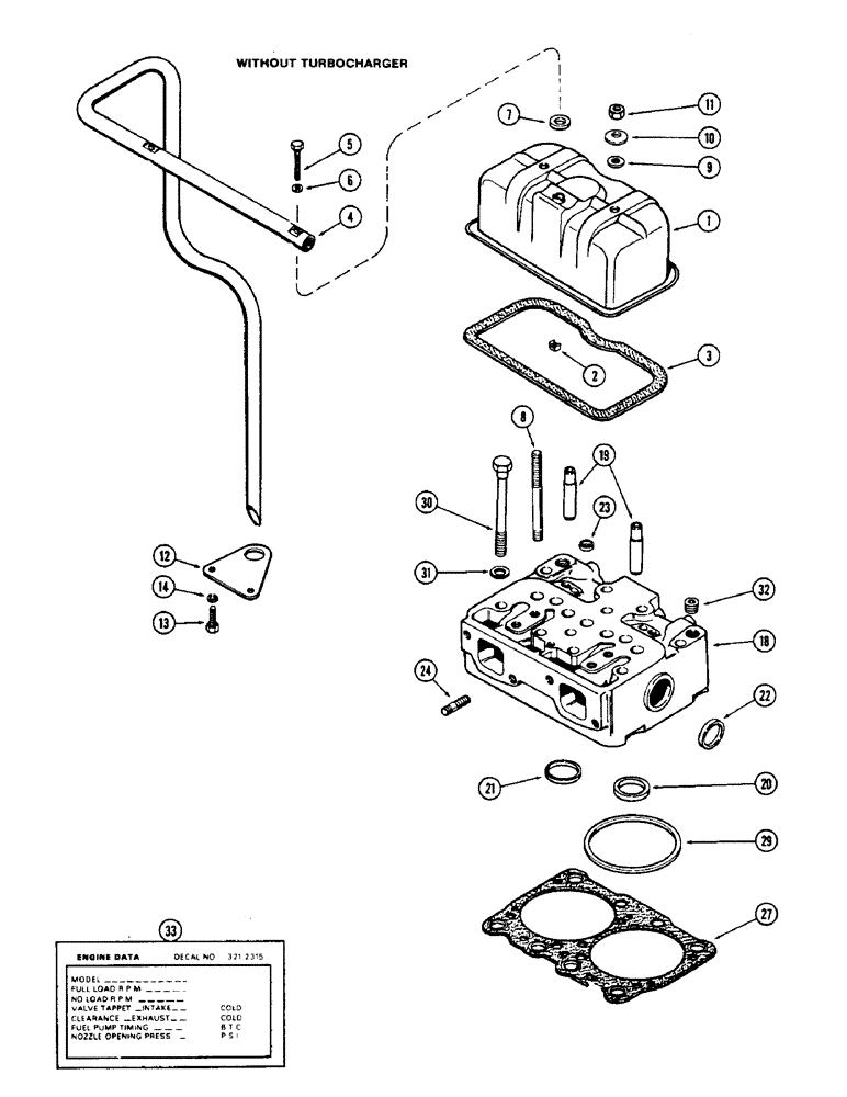 Схема запчастей Case 400C - (020) - CYLINDER HEAD AND COVER, WITHOUT TURBOCHARGER, (336B) DIESEL ENGINE (02) - ENGINE