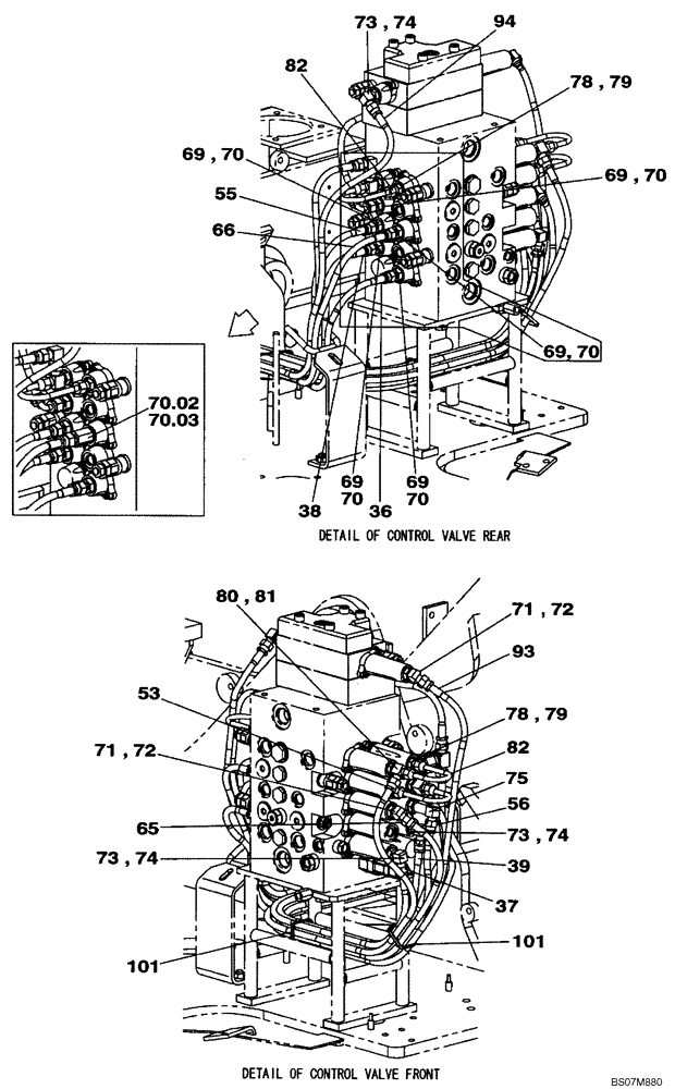 Схема запчастей Case CX75SR - (08-50[04]) - PILOT CONTROL LINES, CONTROL VALVE - MODELS WITH DOZER BLADE (08) - HYDRAULICS