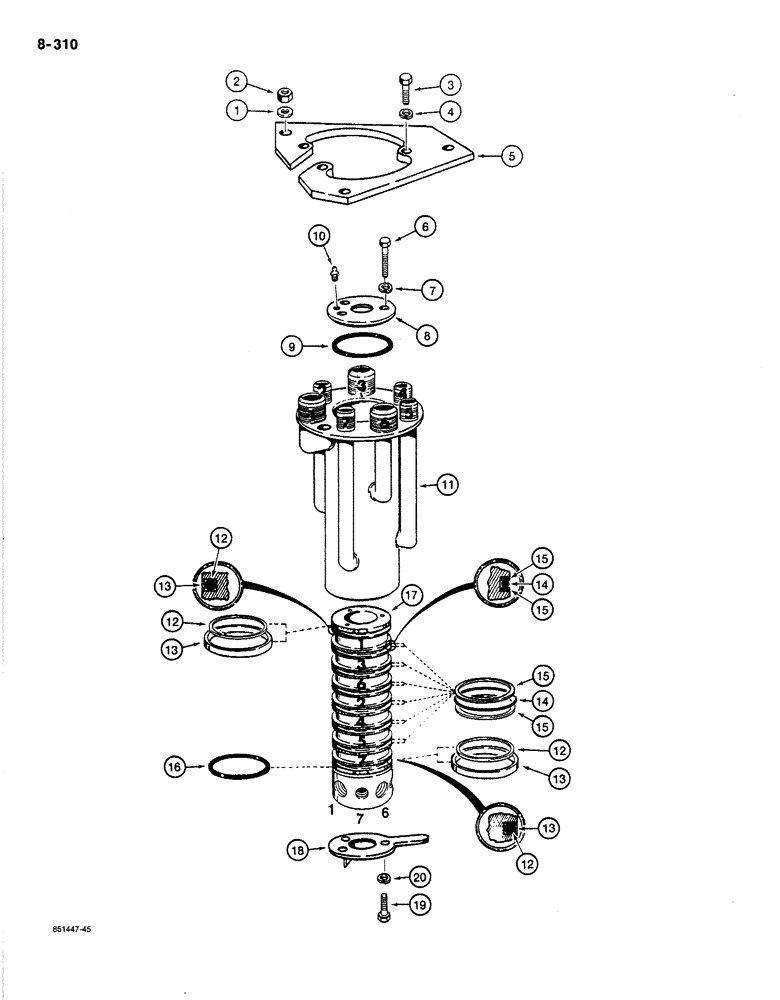 Схема запчастей Case 1187B - (8-310) - SEVEN PORT SWIVEL AND RELATED PARTS (08) - HYDRAULICS