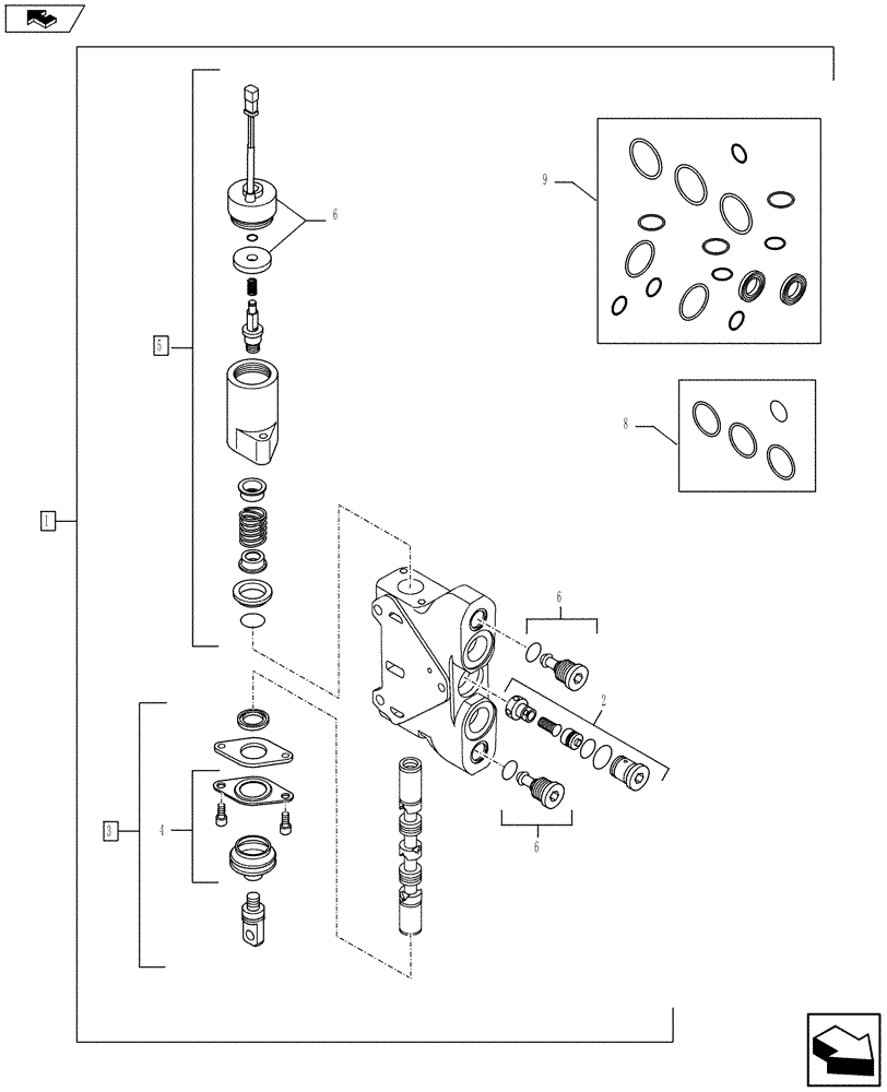 Схема запчастей Case 580SN - (35.724.17[03]) - VAR - 747864, X20137X - LOADER CONTROL VALVE, 3 SECTIONS - BUCKET SECTION (PILOT CONTROLS) (35) - HYDRAULIC SYSTEMS