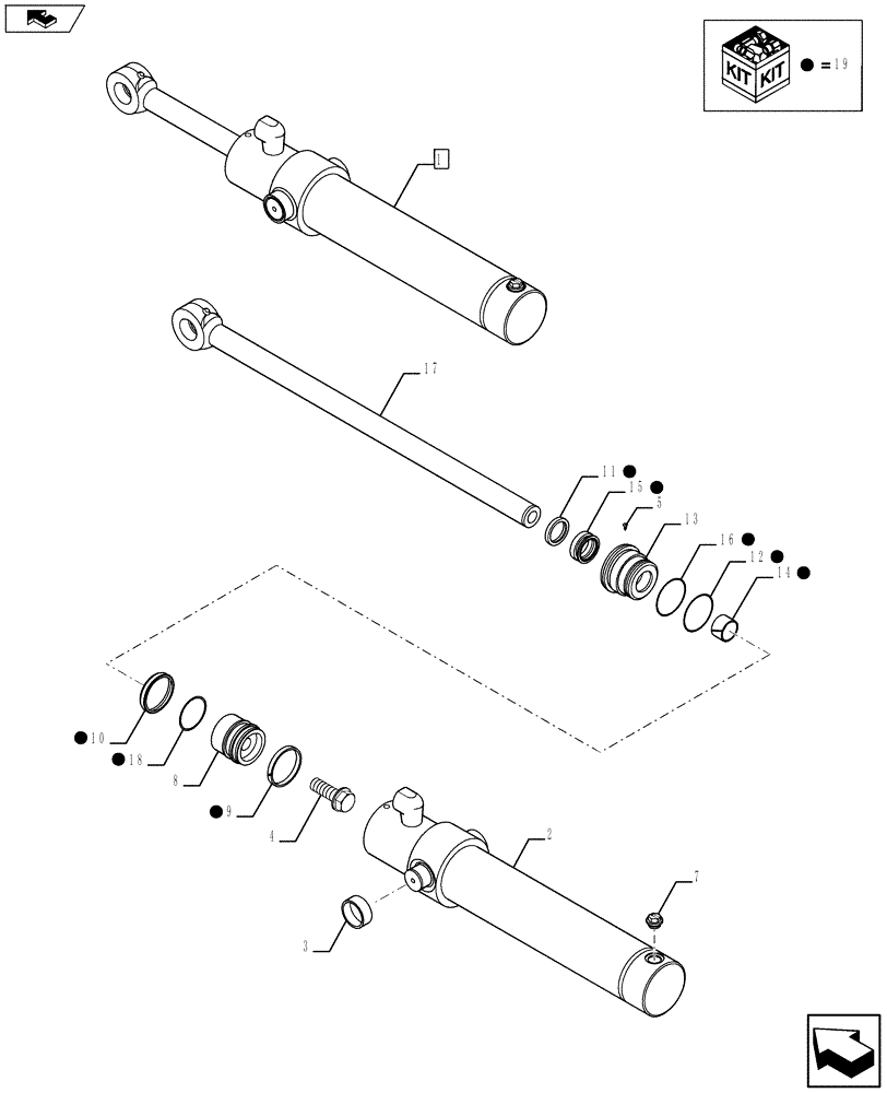Схема запчастей Case 590SN - (35.723.0102) - FRONT LOADER HYDRAULIC SYSTEM - BUCKET CYLINDER (35) - HYDRAULIC SYSTEMS