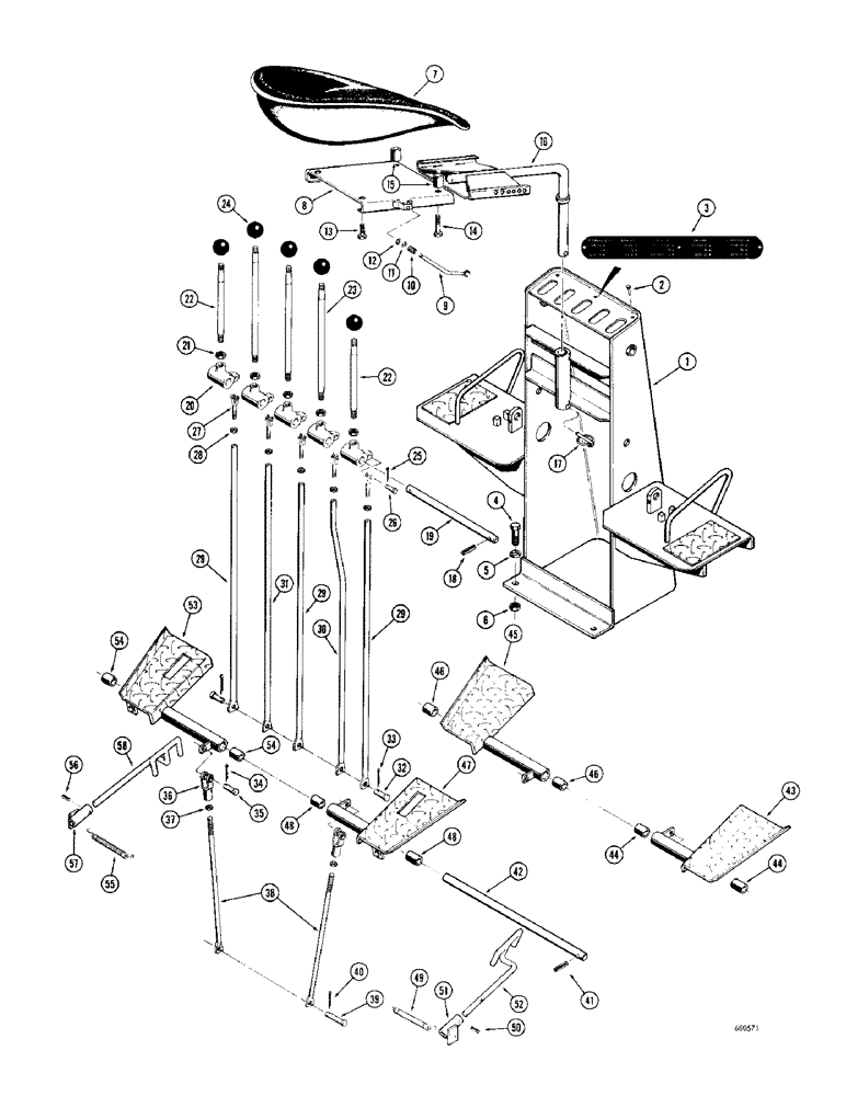 Схема запчастей Case 34 - (016) - INDIVIDUAL LEVER CONTROL (FOOT SWING), WITH ONE - PIECE CONTROL TOWER, EARLY PRODUCTION 
