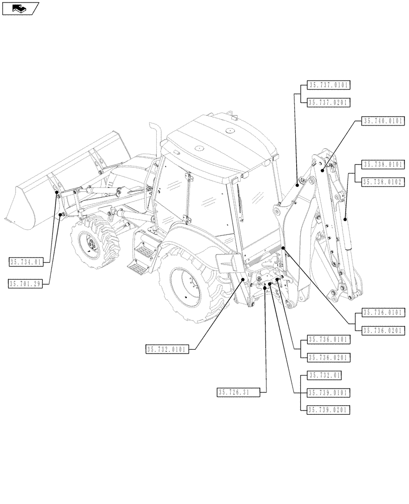 Схема запчастей Case 580SN WT - (35.000.00[05]) - PICTORIAL INDEX - HYDRAULIC SYSTEM (35) - HYDRAULIC SYSTEMS