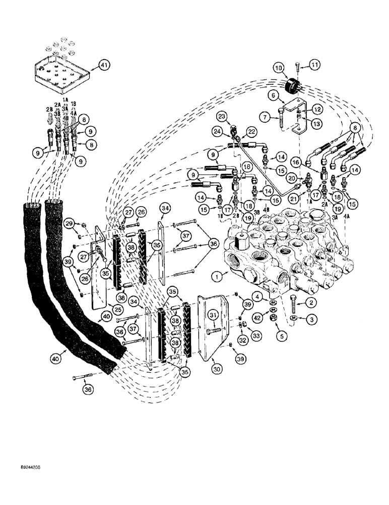 Схема запчастей Case 821B - (8-66) - REMOTE LOADER CONTROL CIRCUIT, HOSE SEPARATOR TO FOUR SPOOL VALVE (08) - HYDRAULICS