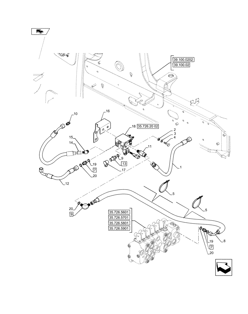 Схема запчастей Case 590SN - (35.726.20[01]) - VAR - X20233X - HYDRAULICS - HEAVY LIFT (PILOT CONTROL) (35) - HYDRAULIC SYSTEMS
