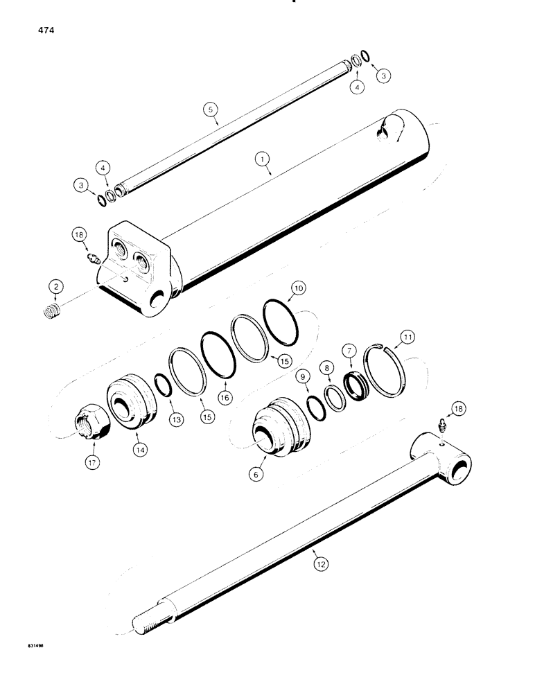 Схема запчастей Case P60 - (474) - H600841 BOOM, DIPPER, AND BUCKET CYLINDER, USED ON FIVE SPOOL BACKHOE SER. NO. 1515347 THRU 1515645 (35) - HYDRAULIC SYSTEMS