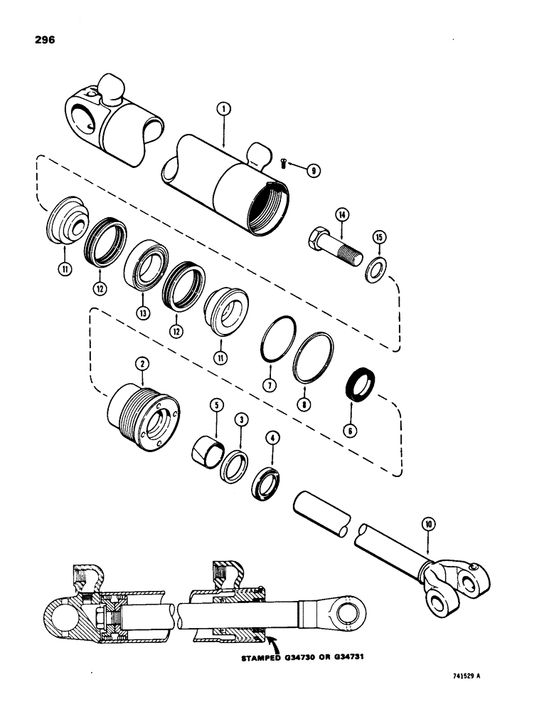 Схема запчастей Case W18 - (296) - G34730 AND G34731 LIFT CYL., GLAND W/ CENTER BEARING, USED ON TRACTOR SN. 9115603 AND AFTER (08) - HYDRAULICS