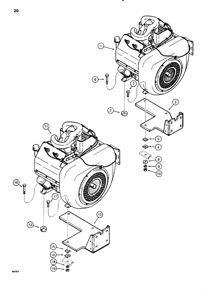 Схема запчастей Case P60 - (020) - ENGINE MOUNTING, WISCONSIN GAS (10) - ENGINE