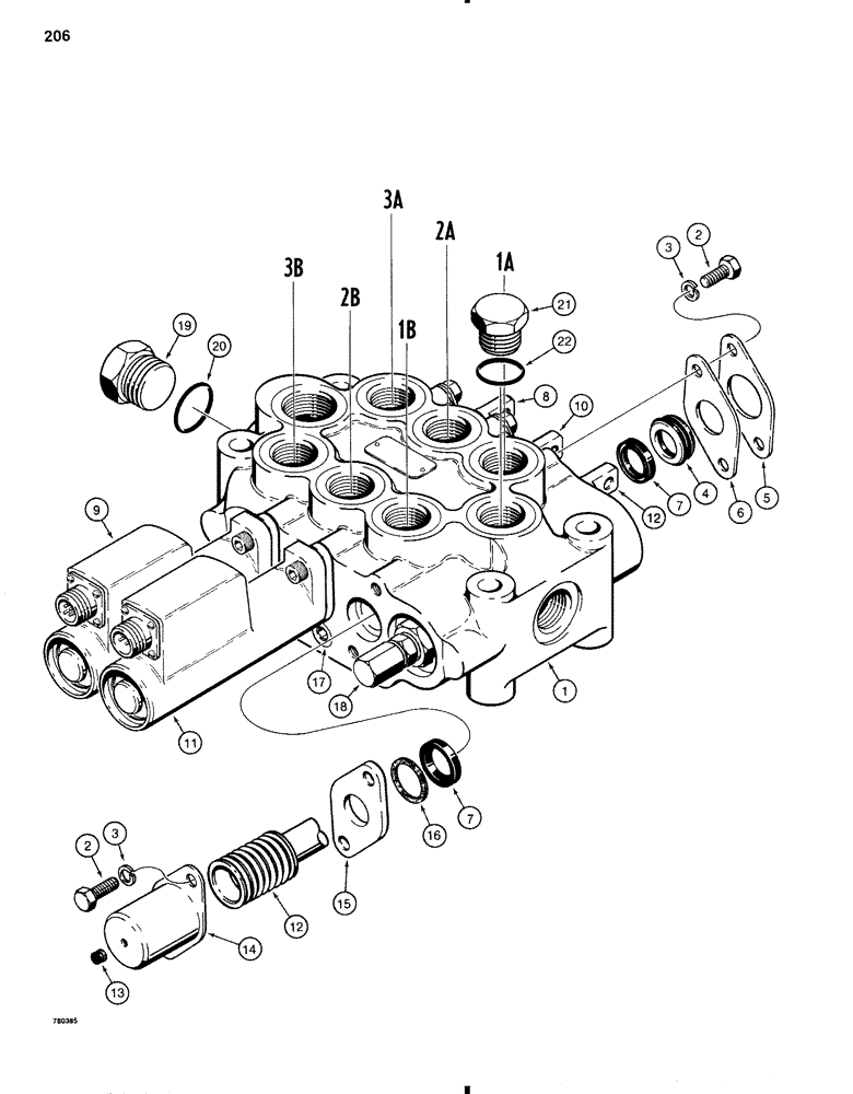 Схема запчастей Case W11 - (206) - THREE SPOOL LOADER CONTROL VALVE (08) - HYDRAULICS