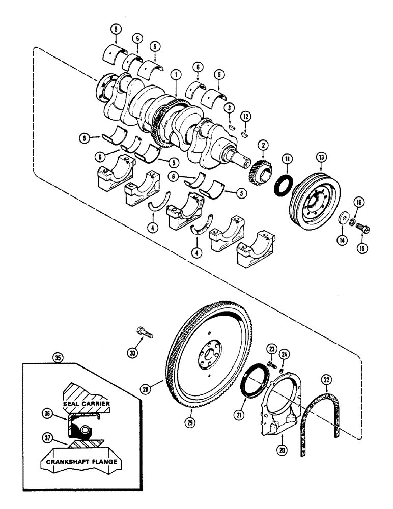 Схема запчастей Case 825 - (036) - CRANKSHAFT AND FLYWHEEL, (336BD) AND (336BDT) DIESEL ENGINES (01) - ENGINE