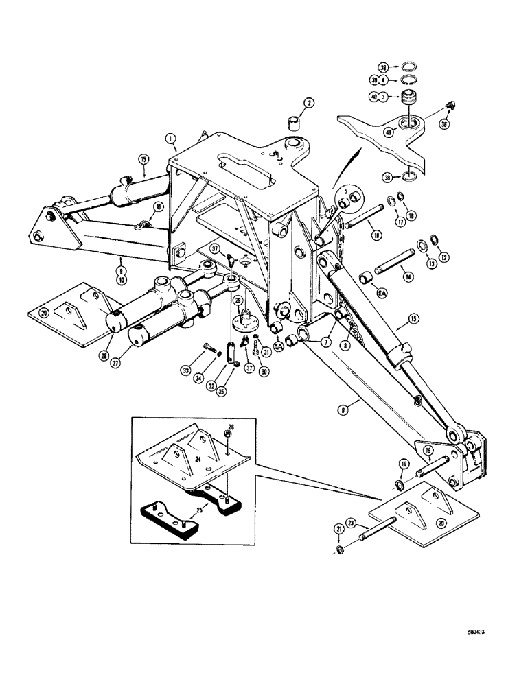 Схема запчастей Case 34 - (014) - MOUNTING FRAME AND STABILIZERS, USED ON 34 BACKHOE SN. 1022951 AND AFTER 