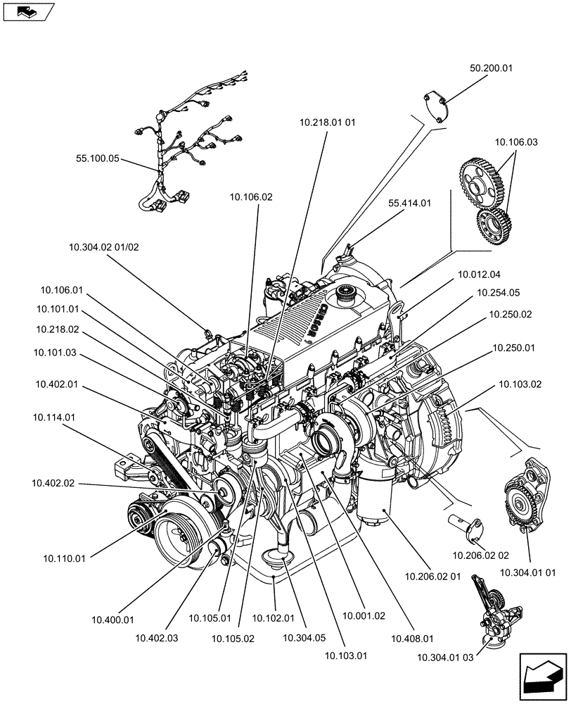 Схема запчастей Case F2CFE614C A003 - (10.000.01[01]) - PICTORIAL INDEX - ENGINE (10) - ENGINE