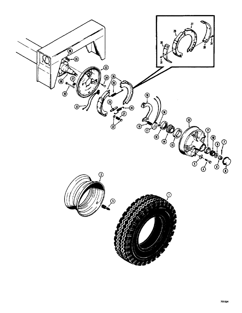 Схема запчастей Case 33S - (198) - TRANS-PACK TRAILER, WHEEL ASSEMBLY AND BRAKES 