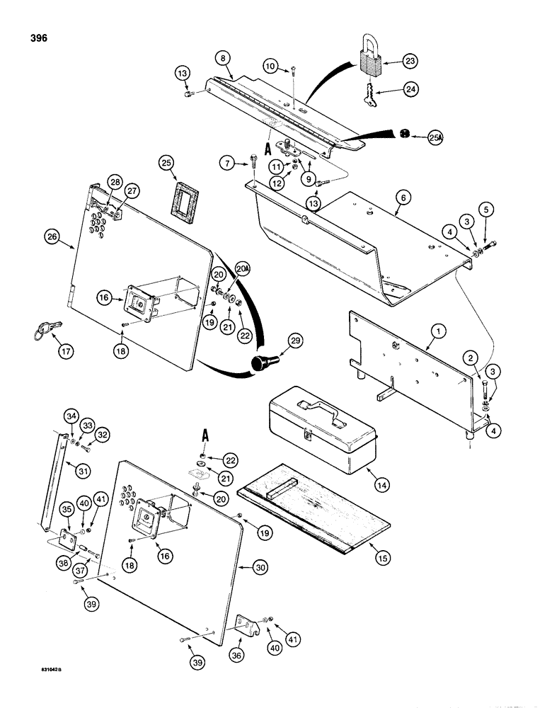 Схема запчастей Case 1155D - (396) - REAR COVER, SEAT MOUNTING, AND TOOL BOX (09) - CHASSIS/ATTACHMENTS
