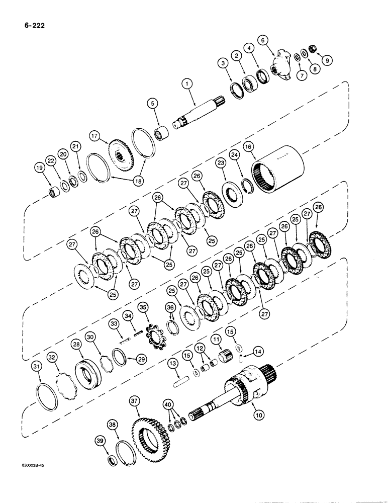Схема запчастей Case 1450B - (6-222) - TRANSMISSION INPUT SHAFT, TRANSMISSION PLANETARY SYSTEM (06) - POWER TRAIN