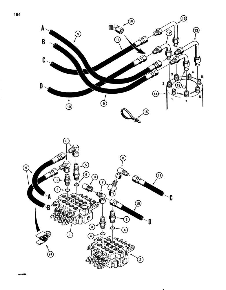 Схема запчастей Case 1080 - (154) - TRACK DRIVE HYDRAULIC LINES - UPPER (48) - TRACKS & TRACK SUSPENSION