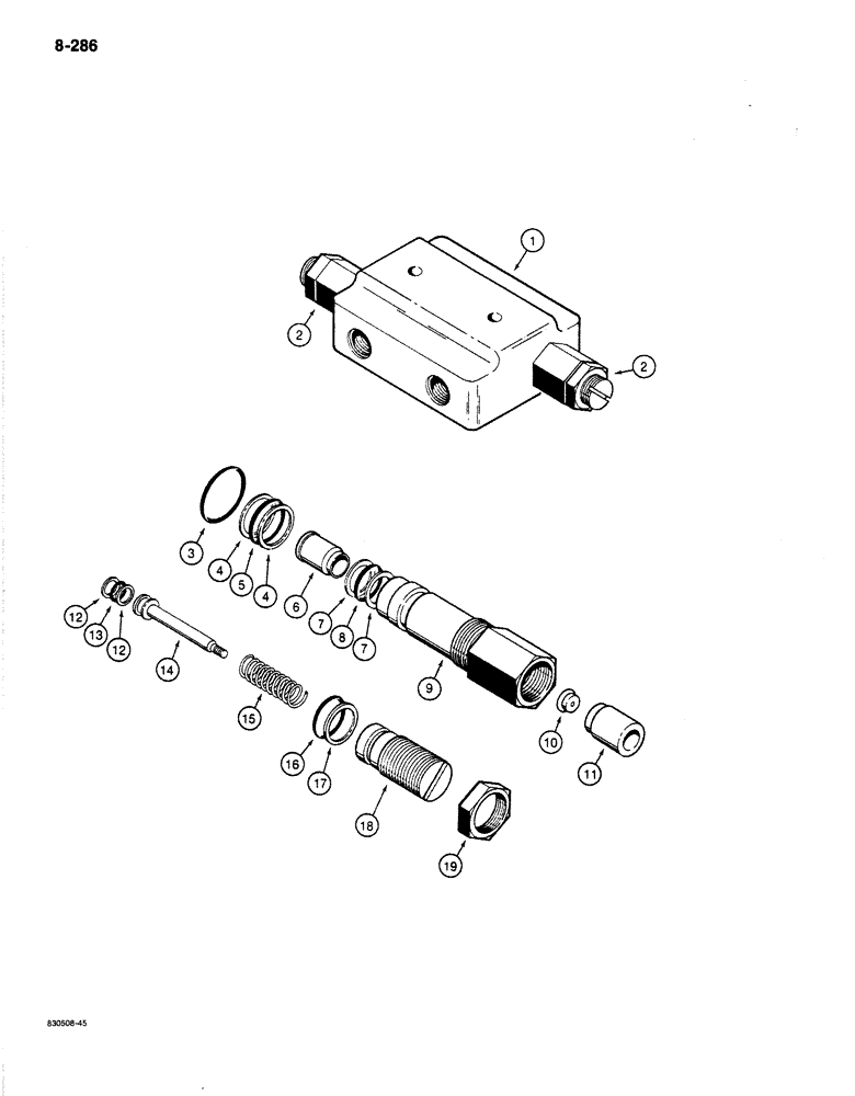 Схема запчастей Case 1187B - (8-286) - SWING CROSSOVER RELIEF VALVE (08) - HYDRAULICS