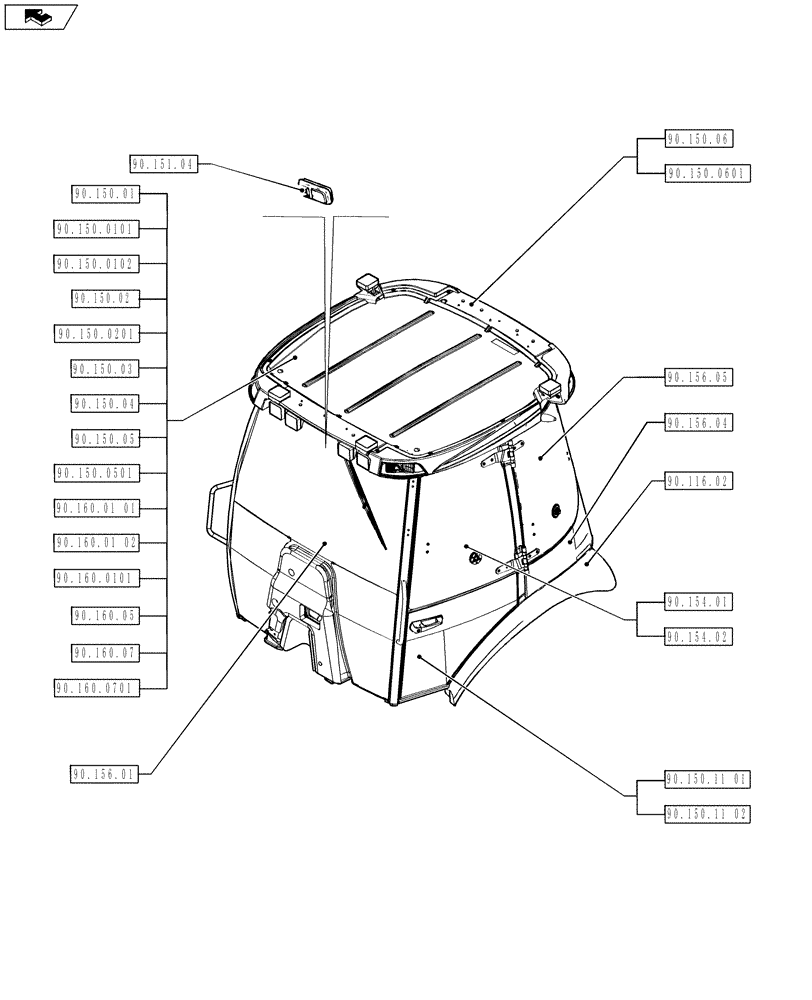 Схема запчастей Case 590SN - (00.000.90[03]) - PICTORIAL INDEX - PLATFORM, CAB, BODYWORK AND DECALS (00) - GENERAL & PICTORIAL INDEX